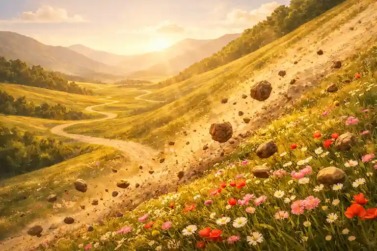 A valley opening up beneath the clouds